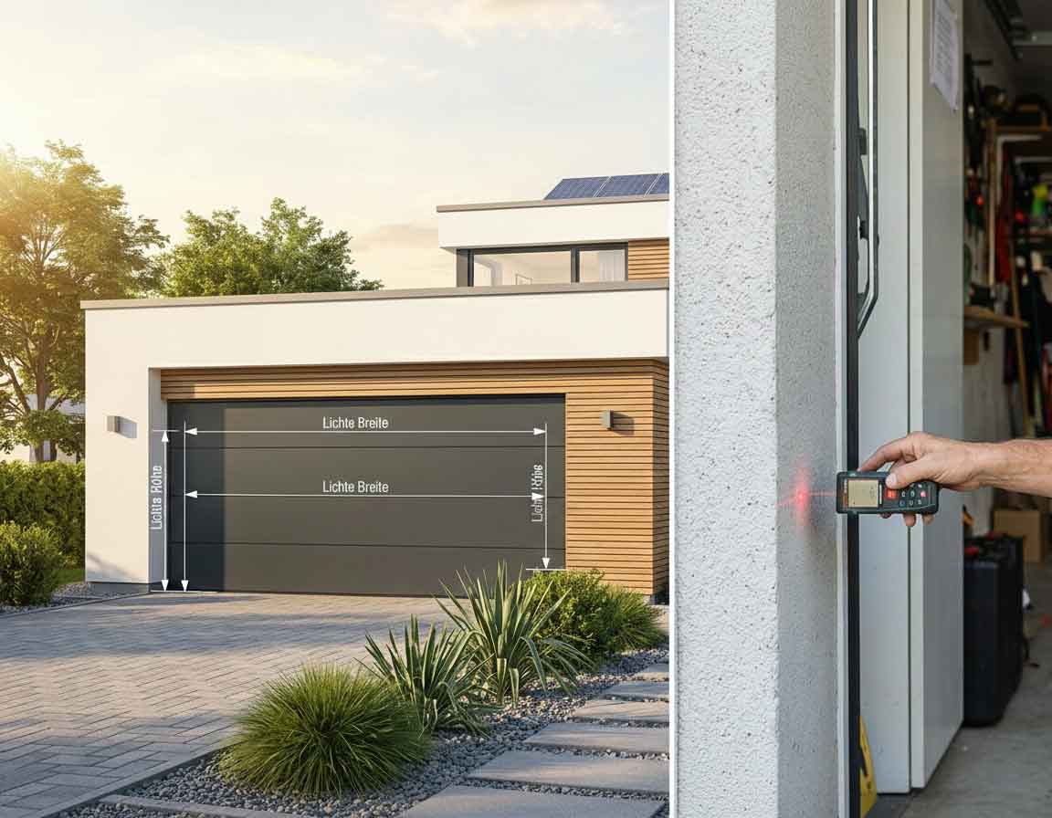 Übersicht Garagentor Maße und Aufmaß mit Lasergerät durch ADL Tortechnik in Waiblingen