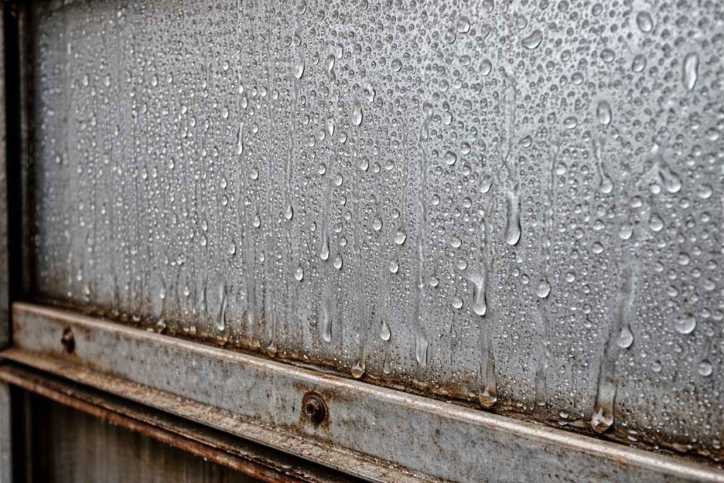 Kondenswasserbildung an ungedämmtem Garagentor führt zu Schimmel