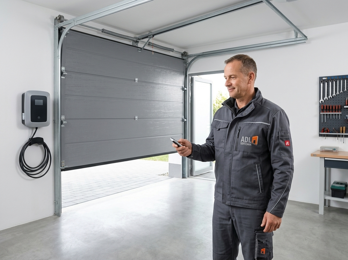 Monteur prueft Sektionaltor Garage 202606111642 ADL Tortechnik