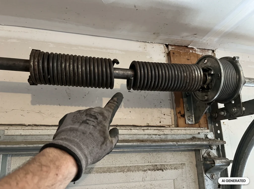Gebrochene Torsionsfeder an einem Garagentor – Arbeiten nur durch den Fachbetrieb