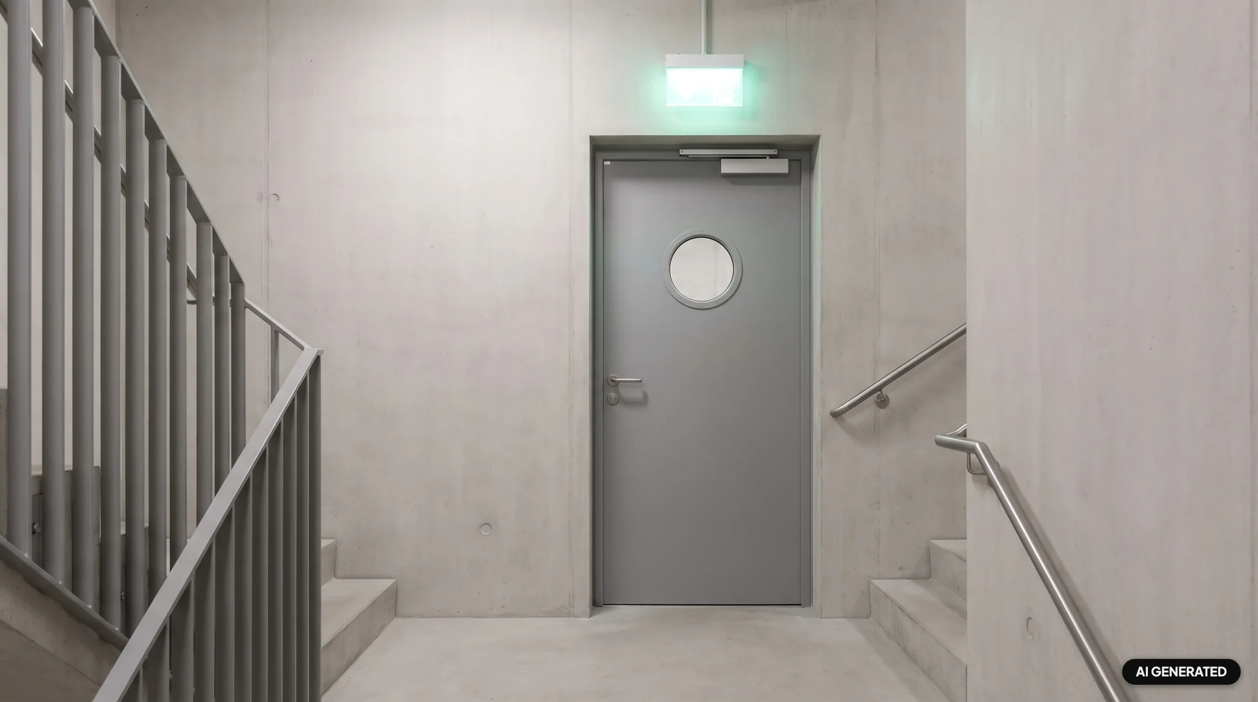 Stahl-Brandschutztür T30 im Treppenhaus eines Gewerbegebäudes